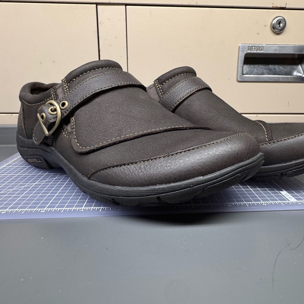 Merrell Dark Brown Slip-On Loafers with Buckle